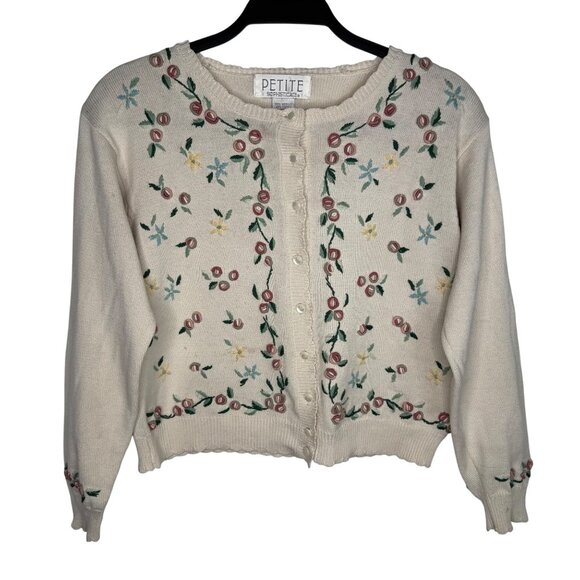 VTG Petite Sophisticate Grandmacore Cottagecore 3D‎ Floral Embroidered Cardigan - Picture 1 of 13